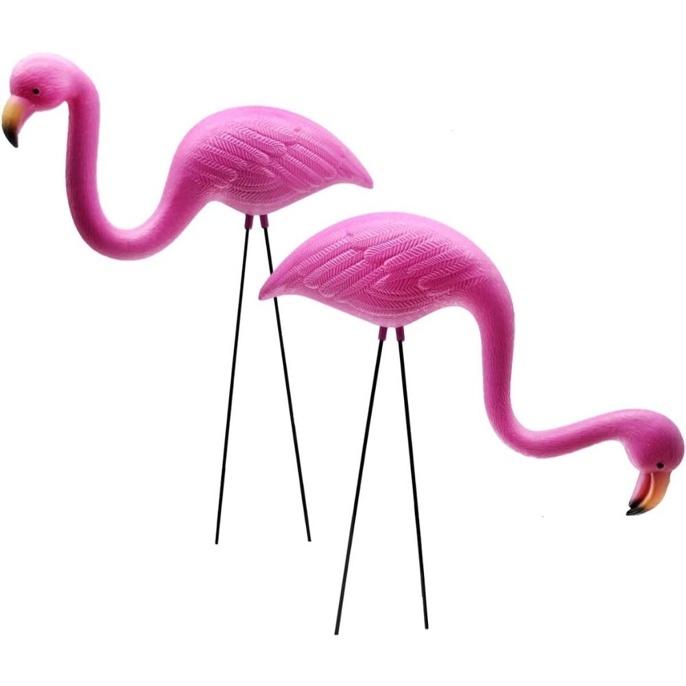 Pink Flamingos Yard Decorations - 2 Pack Small 14" Tall Plastic Flamingo Statue